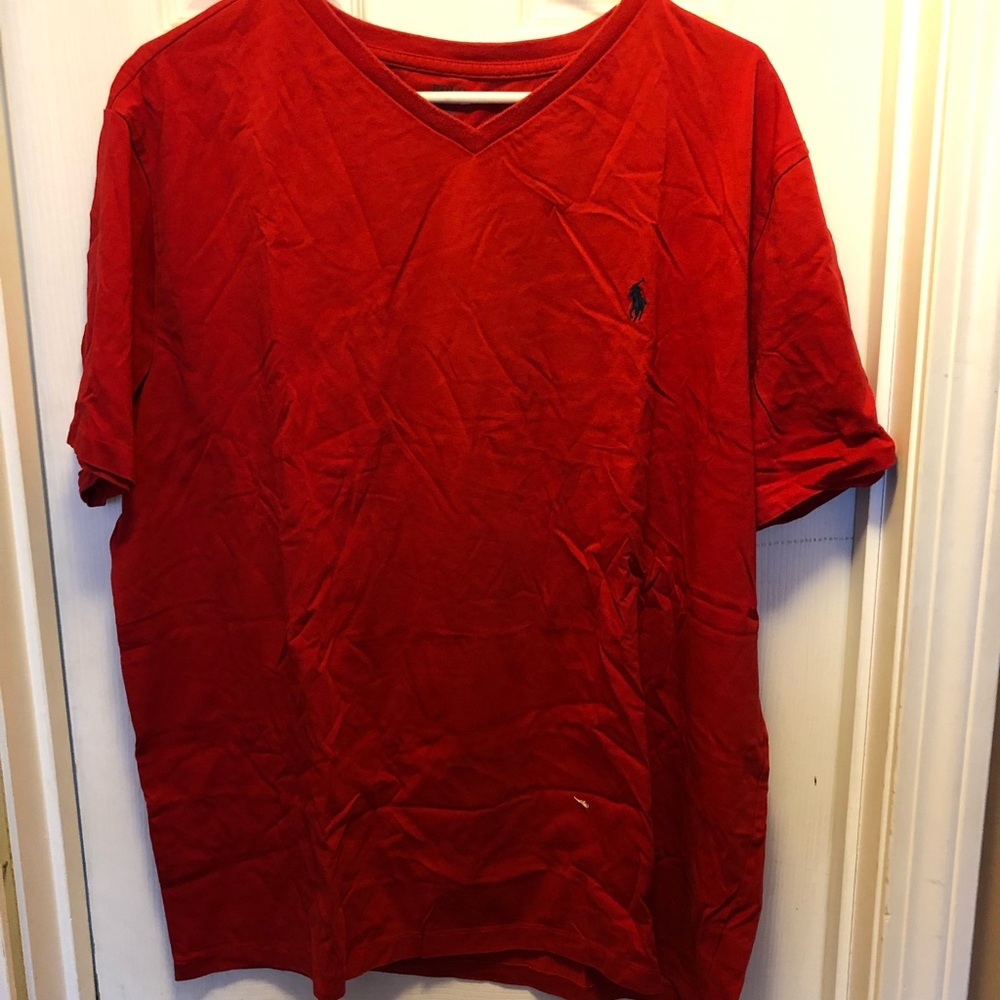 Red V-Neck Casual Ralph Lauren T
